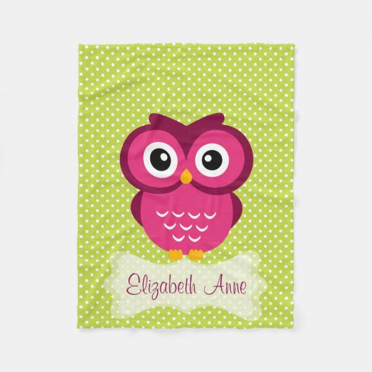 Aangepaste Limoen Polka Dot Pink Owl Fleece Deken (Voorkant)