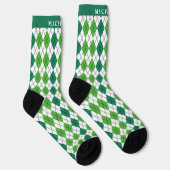 Aangepaste Limoen White Forest Green Argyle Patroo Sokken (Rechts)