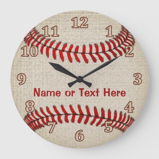 Aangepaste Linen look Baseball Clocks JOUW TEKST Grote Klok (Voorkant)