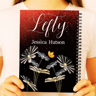 Aangepaste Linkshandige Glitter Bloemen Naam Gift  Notitieboek