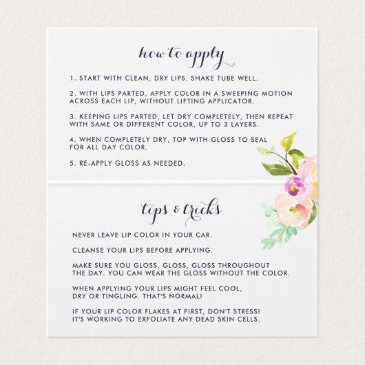 Aangepaste lip Product Distributor Tips & Tricks Visitekaartjes (Binnenkant ongevouwen)