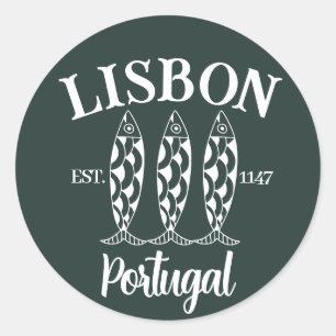 Aangepaste Lissabon Portugal Est Tekst Wit Ronde Sticker