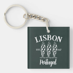 Aangepaste Lissabon Portugal Est Tekst Wit Sleutelhanger