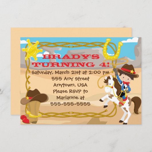Aangepaste Little Cowboy verjaardagsuitnodiging Kaart (Voorkant / Achterkant)