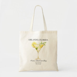 Aangepaste locatie citroen cocktail bruiloft tote bag