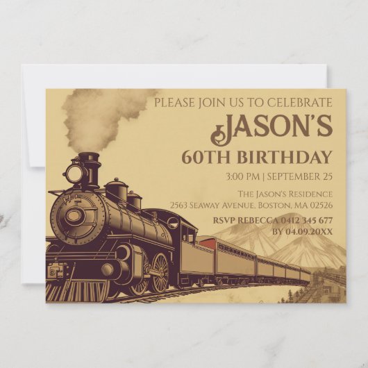 Aangepaste  locomotief 60e verjaardag uitnodiging (Voorkant)
