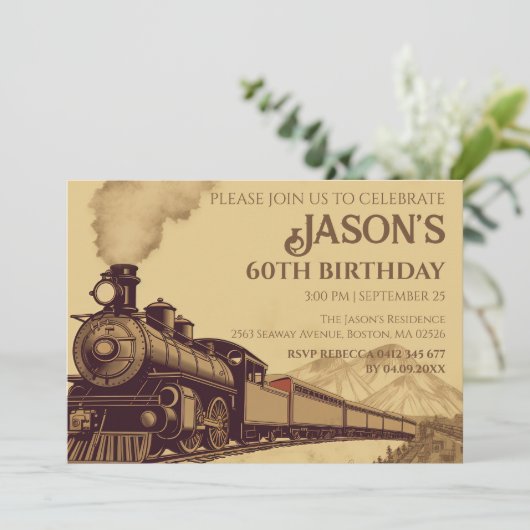 Aangepaste  locomotief 60e verjaardag uitnodiging (Staand voorkant)