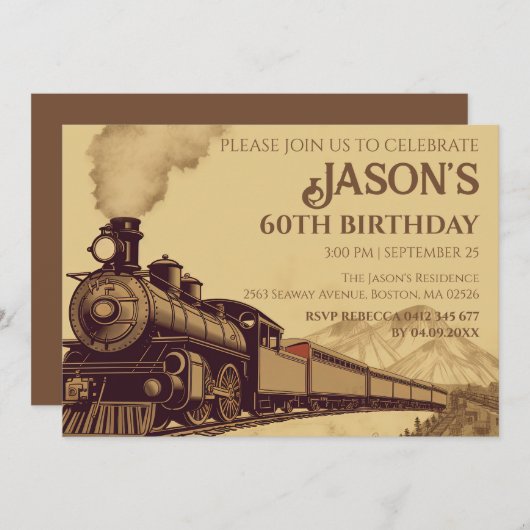 Aangepaste  locomotief 60e verjaardag uitnodiging (Voorkant / Achterkant)