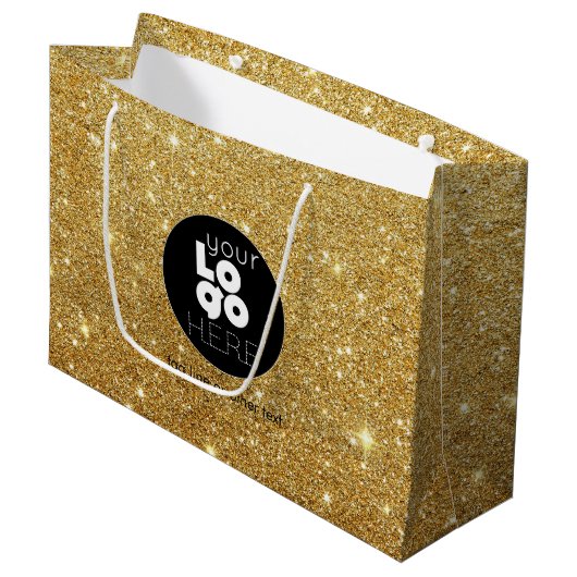 Aangepaste Logo 14k Gold Glitter XL Papieren boods Groot Cadeauzakje (Voorkant Gekanteld)
