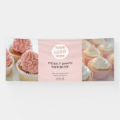 Aangepaste Logo 2 Foto's Blush Pink Bakery Busines Spandoek (Horizontaal)