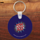 Aangepaste Logo, Aangepaste tekst, blauw Sleutelhanger (Voorkant)