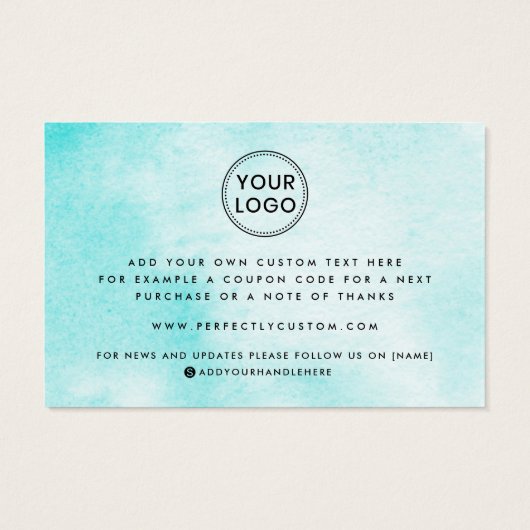 Aangepaste logo aqua blauwe waterverf dank u invoe visitekaartje (Achterkant)
