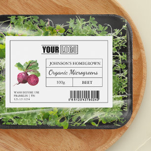 Aangepaste Logo & Barcode Beet Microgreens Voedselcontainer Etiket