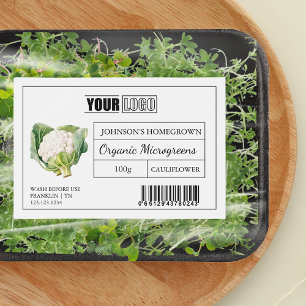 Aangepaste Logo & Barcode Bloemkool Microgreens Voedselcontainer Etiket