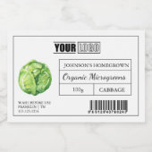 Aangepaste Logo & Barcode Kool Microgreens Voedselcontainer Etiket (Enkel label)