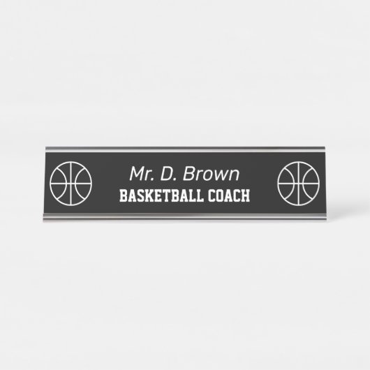 Aangepaste logo basketbaltrainer bureau naambordje (Voorkant)