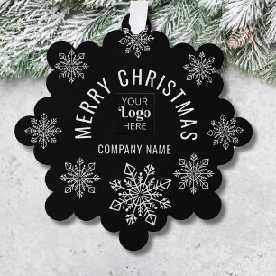 Aangepaste Logo Bedrijfsnaam Sneeuwvlok Vrolijk Ke Ornament Kaart