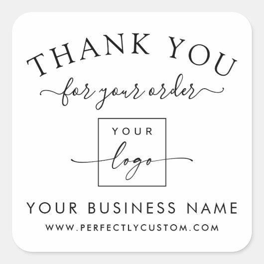 Aangepaste logo bestelling dank u vierkante sticker (Voorkant)