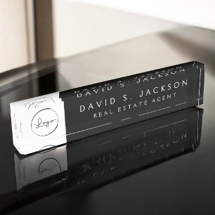 Aangepaste Logo Black Elegant Professional Naambordje