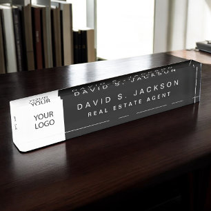 Aangepaste Logo Black Elegant Professional Naambordje