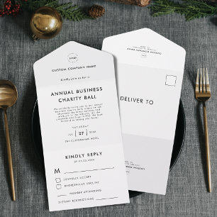 Aangepaste Logo Black White Business Event Party R All In One Uitnodiging