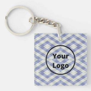 Aangepaste logo blauwe en witte geometrische afdru sleutelhanger