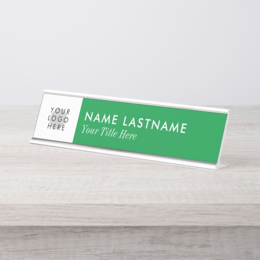 Aangepaste Logo Bright Kelly Green White Minimalis Bureau Naambordje (Voorkant)