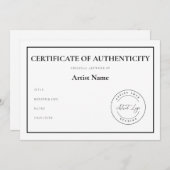 Aangepaste Logo Certificaat van Echtheid voor Kuns Feestdagenkaart (Voorkant / Achterkant)