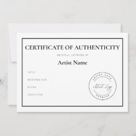 Aangepaste Logo Certificaat van Echtheid voor Kuns Feestdagenkaart