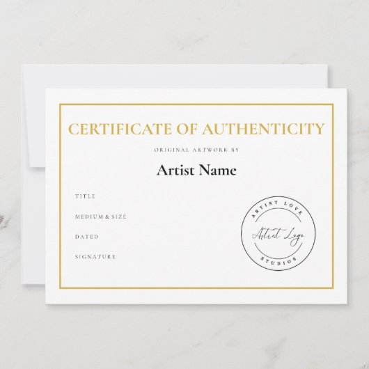 Aangepaste Logo Certificaat van Echtheid voor Kuns Feestdagenkaart (Voorkant)