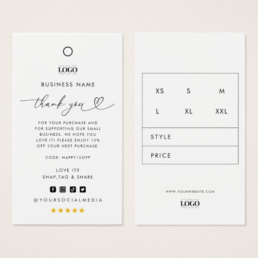 Aangepaste Logo Dank u Business Clothing Hang Labe Visitekaartje (Voorkant /achterkant)