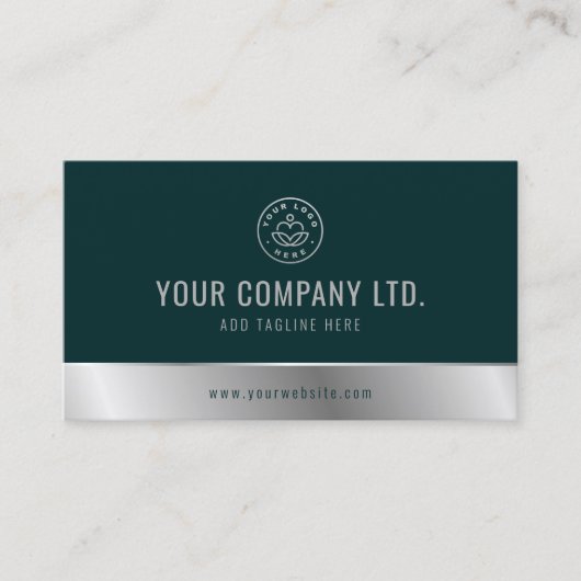 Aangepaste Logo Elegant Groen Zilver QR Code Visitekaartje (Voorkant)