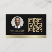 Aangepaste Logo Elegant Zwart Goud QR Code Foto Visitekaartje (Voorkant)