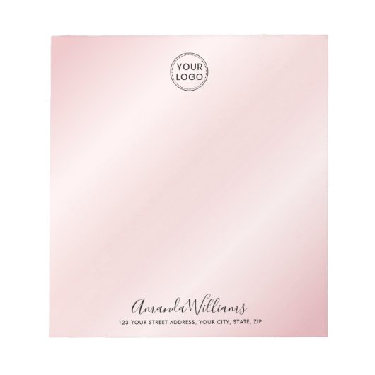 Aangepaste logo en naam bedrijf adres roze notitieblok (Voorkant)