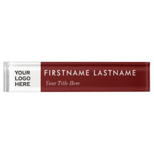 Aangepaste Logo en naam Burgundy Red White Profess Naambordje