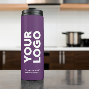 Aangepaste Logo en tekst op Paarse Thermosbeker
