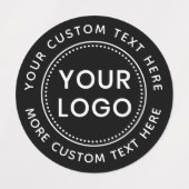 Aangepaste logo en tekst ronde zwarte stof kleding labels (Design 1)