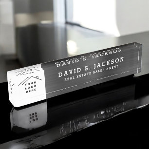Aangepaste Logo Executive Black Professional Naambordje