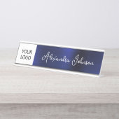 Aangepaste Logo Executive Navy Blue Professional Bureau Naambordje (Voorkant)