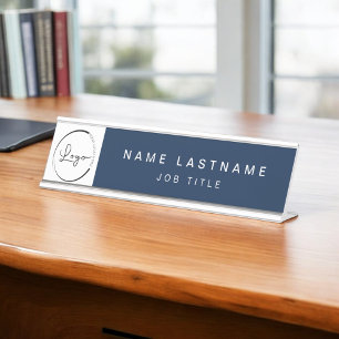 Aangepaste Logo Executive Navy Blue Professional Bureau Naambordje