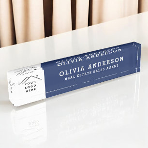 Aangepaste Logo Executive Navy Blue Professional Naambordje