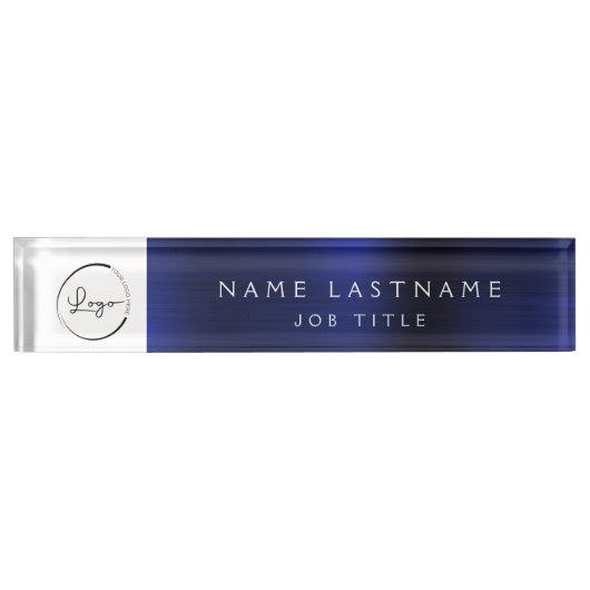Aangepaste Logo Executive Navy Blue Professional Naambordje (Voorkant)