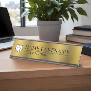 Aangepaste Logo Faux Gold Classy Elegant Bureau Naambordje