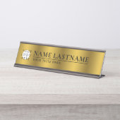 Aangepaste Logo Faux Gold Classy Elegant Bureau Naambordje (Voorkant)