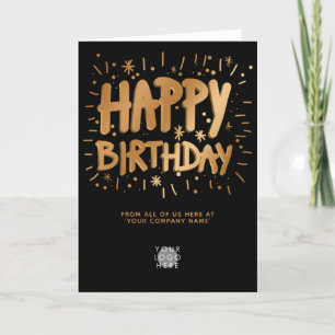 Aangepaste Logo Faux Gold Fun Happy Birthday Black Kaart