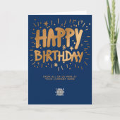 Aangepaste Logo Faux Gold Fun Happy Birthday Navy Kaart (Voorkant)