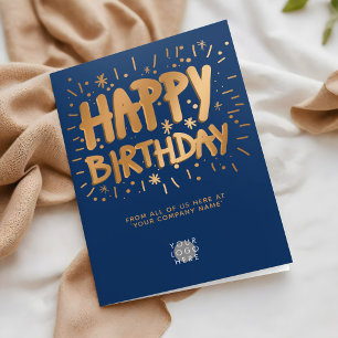 Aangepaste Logo Faux Gold Fun Happy Birthday Navy  Kaart