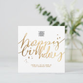 Aangepaste Logo Faux Gold Hand Script White Birthd Kaart (Staand voorkant)