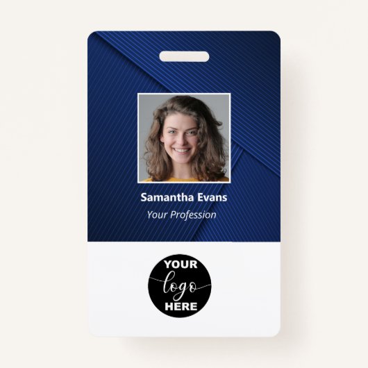 Aangepaste Logo foto balk code naam blauwe Badge (Voorkant)