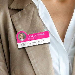 Aangepaste Logo Foto-ID Titel Bright Pink Business Naamplaatje